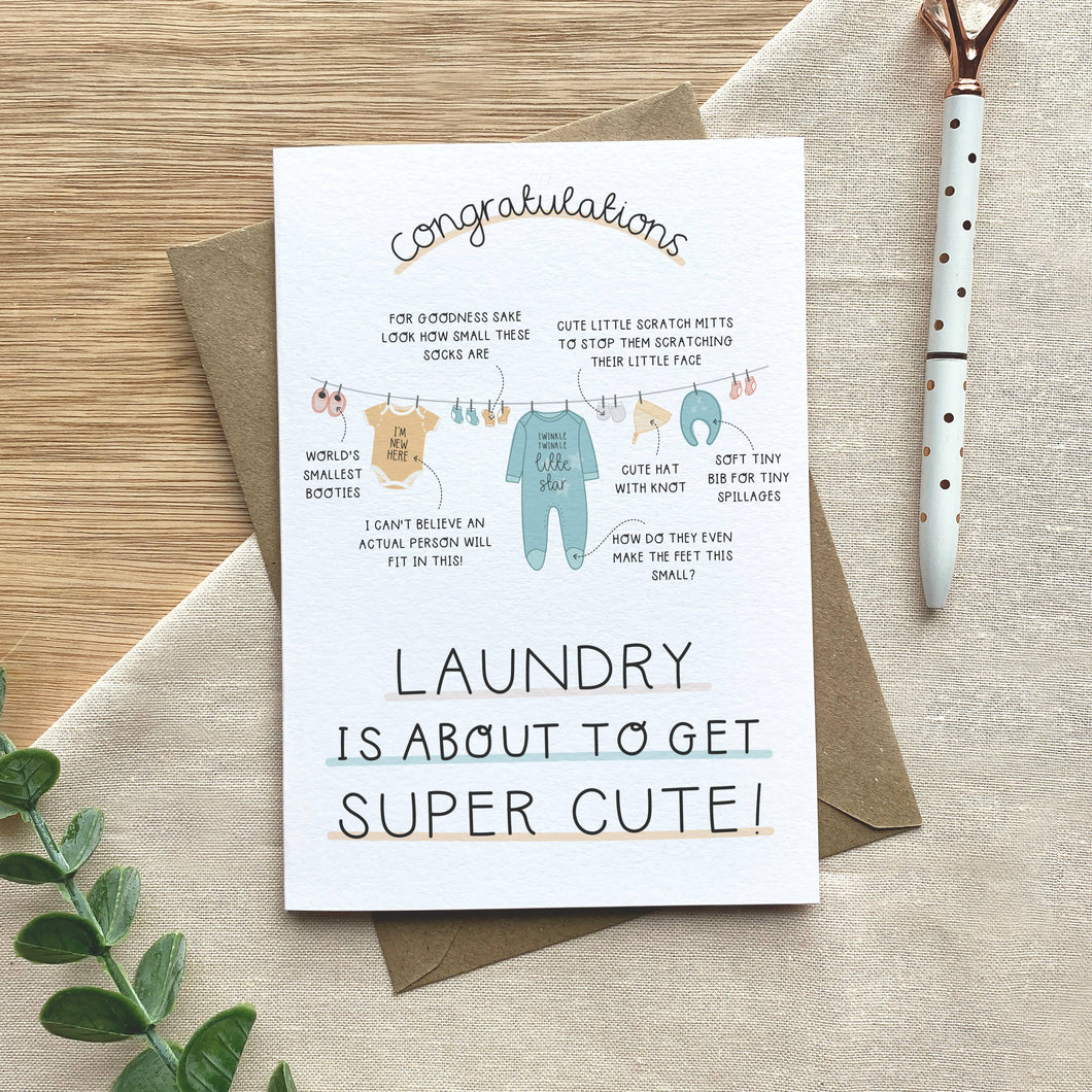 Laundry is about to get Super Cute – New Baby Card - Two For Joy Illustration