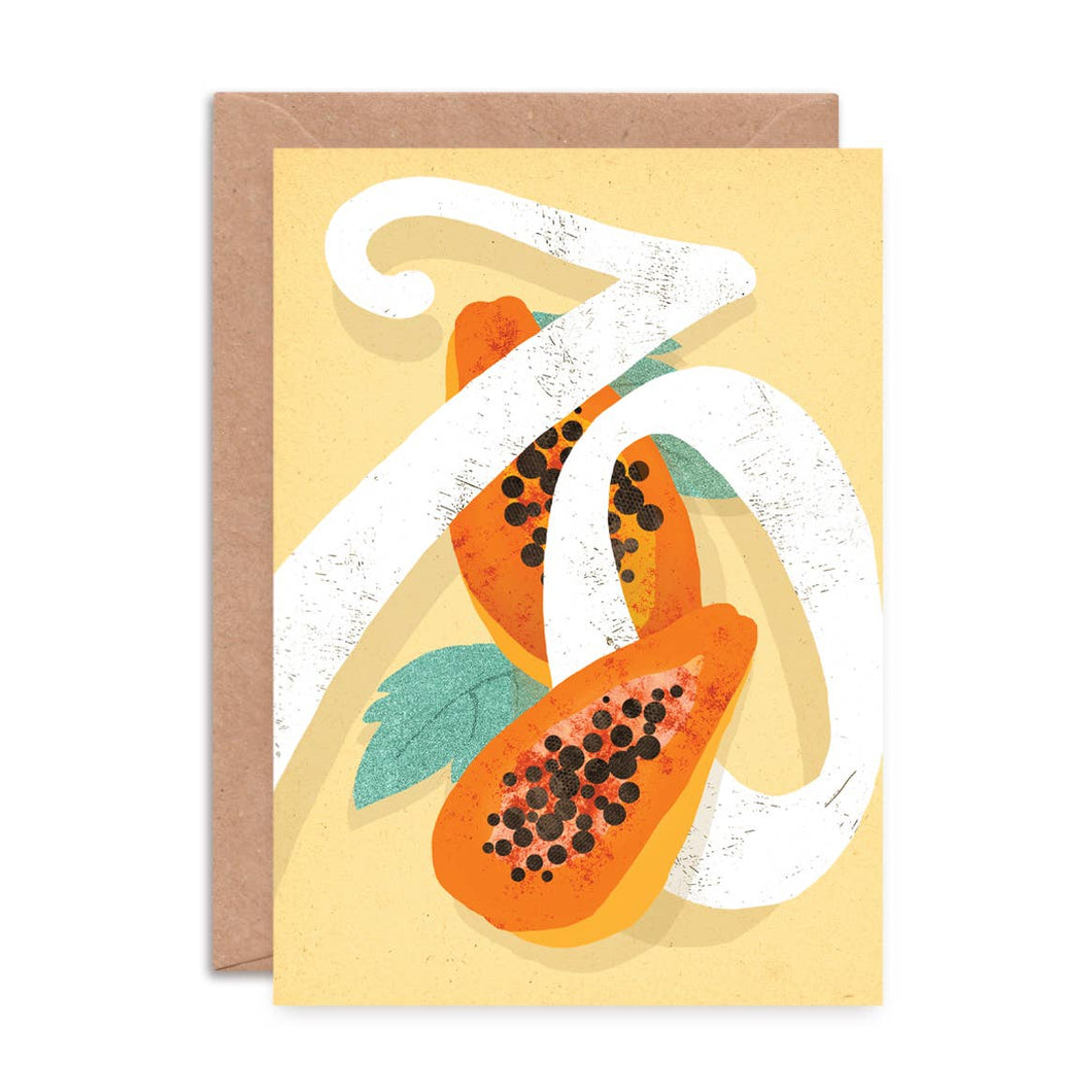 70th Birthday Card - Papaya Seventy Greeting Card - Emily Nash Illustration