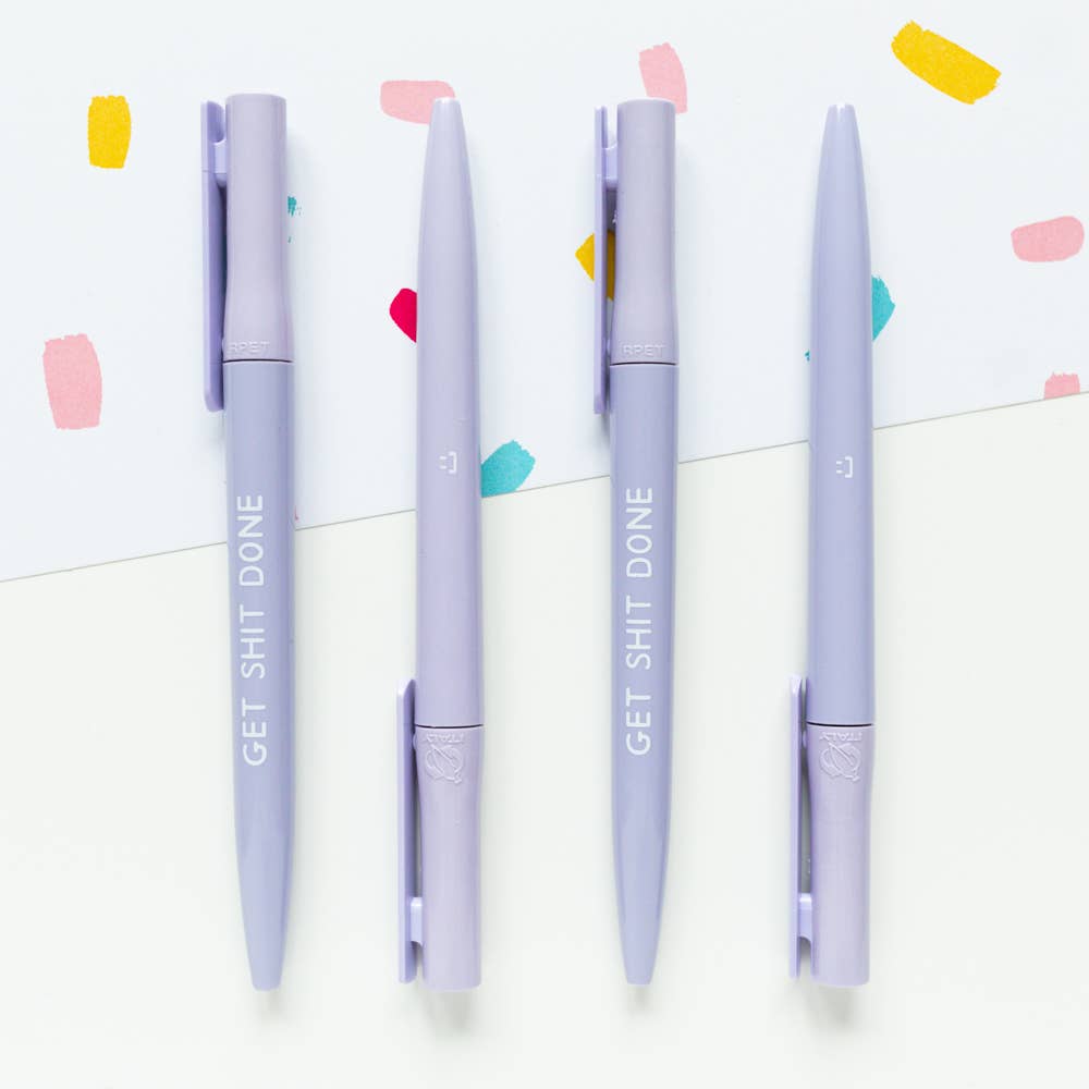 Pen - Get Shit Done - Lilac Recycled Eco Ballpoint Pen - Positive Stationery - Jeff and The Squirrel