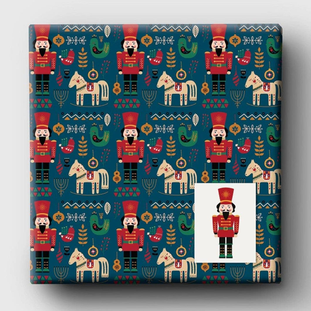 Nutcracker Wrapping Paper and Matching Gift Tags Pack - 3 Sheet and Tag Pack - Recycled, sustainable & eco-friendly Gift Wrapping - Curlicue