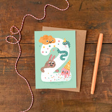 Load image into Gallery viewer, Age Two Crazy Critters Greeting Card - 2nd Birthday - Emily Nash Illustration
