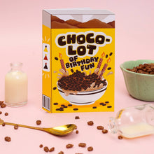 Load image into Gallery viewer, Greetings Card - Choco-Lot Funny Chocolate Cereal Box Birthday Card - Retro Puns - Ricicle

