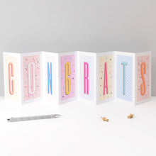 Load image into Gallery viewer, Greetings Cards - Congrats! - Funky Confetti Pastel Fold-Out Banner Card - Coulson Macleod
