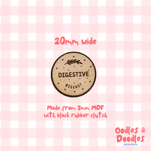 Load image into Gallery viewer, Wooden Pin - Digestive Biscuit Wooden Pin Badge - Oodles &amp; Doodles
