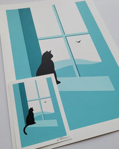 Watching through the Window - Cat Greetings Card - Or8 Design