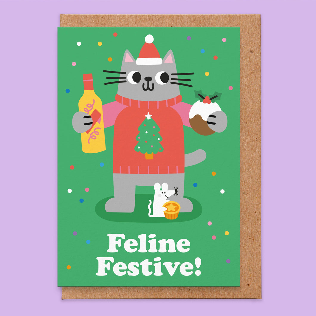 Feline Festive - Christmas Card - Cat Puns - Studio Boketto