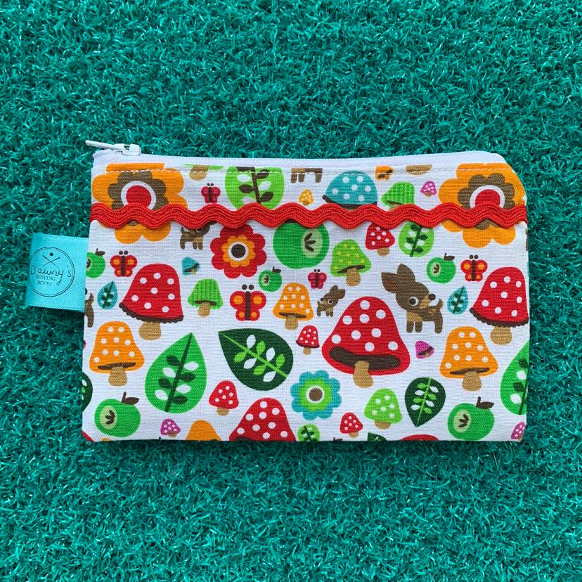 Coin Purse - Zip Pouch - Woodland Mushroom Fabric - Dawnys Sewing Room