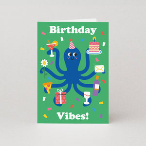 Birthday Vibes Card - Octopus Greetings Card - Studio Boketto