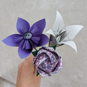 Paper Origami Flower Bouquet - Purple - Origami Blooms