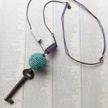 Load image into Gallery viewer, Vintage Key and Aqua Bead Pendant - Urban Magpie
