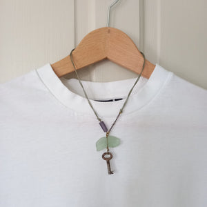 Seaglass and Antique Key Necklace - Urban Magpie