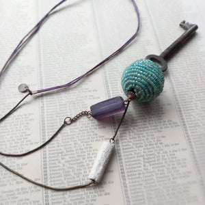 Vintage Key and Aqua Bead Pendant - Urban Magpie