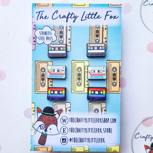 Retro Cassette Earrings - Wooden Stud Earrings - The Crafty Little Fox