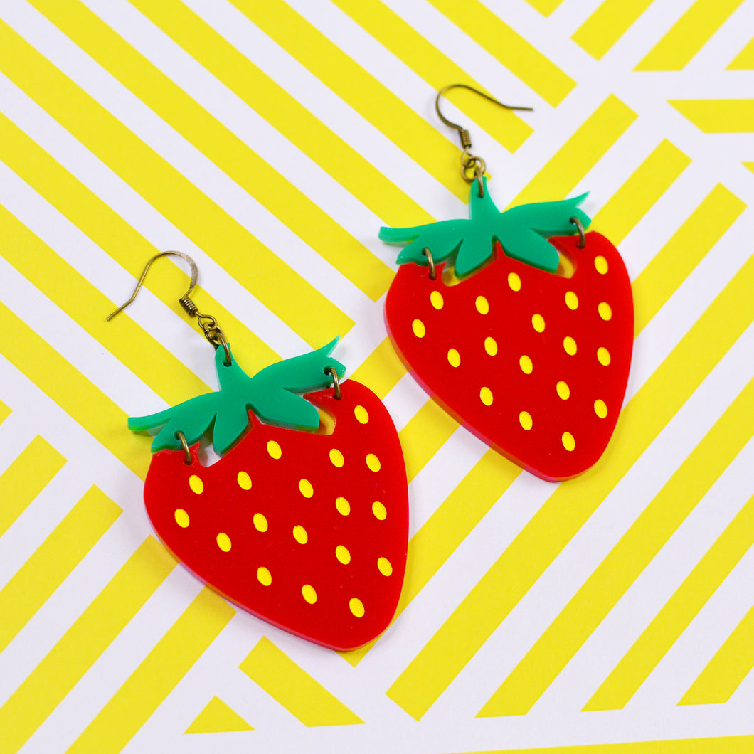 Strawberry Statement Earrings - Acrylic Earrings - Silly Loaf