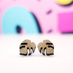 Monstera Leaf Stud Earrings - Acrylic Earrings  - Wooden Earrings - Silly Loaf