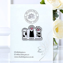 Load image into Gallery viewer, Enamel Pin - Rock Paper Scissors Cat Paws Pin Badge - The Little Pin Co - Cat Lover Gifts
