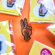 Load image into Gallery viewer, Acrylic Pin - Peace Mendhi Hand - Pin Badge - The Playful Indian
