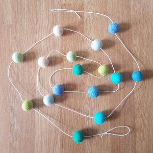 Felt Ball Garland - Blue/Green colours - Useless Buttons