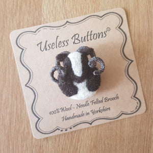 Jacobs Sheep - Needle Felted Brooch - Useless Buttons