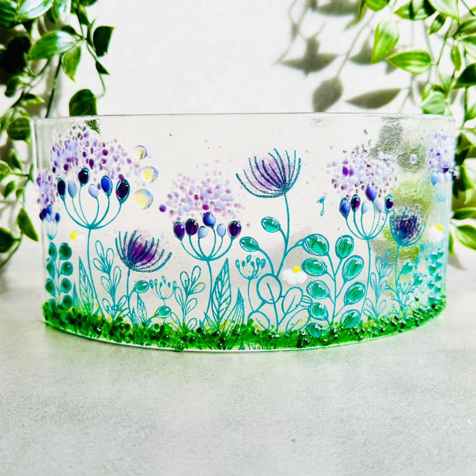 Curved Glass Art Large - Purple - Summer Meadow - Twice Fired