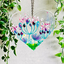 Load image into Gallery viewer, Glass Decoration - Hanging Heart Glass Decoration - Summer Meadow - Twice Fired
