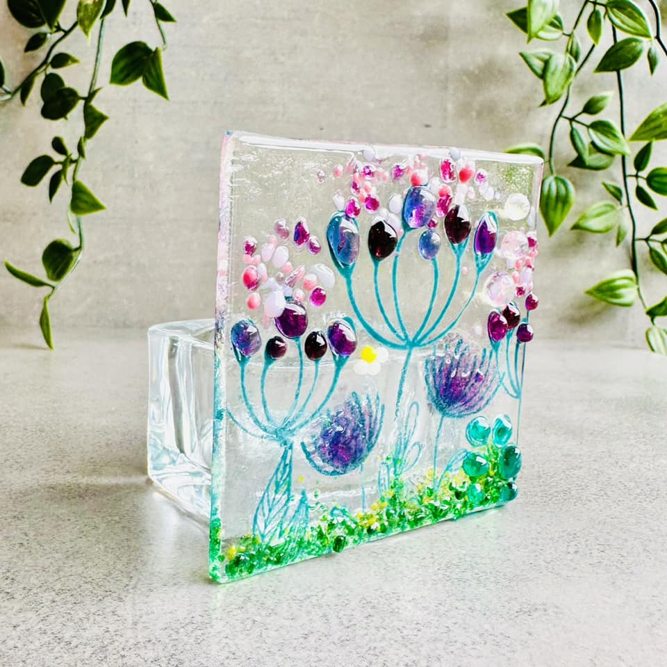 Glass Tea light - Tealight Candle holder - Summer Meadow - Twice Fired