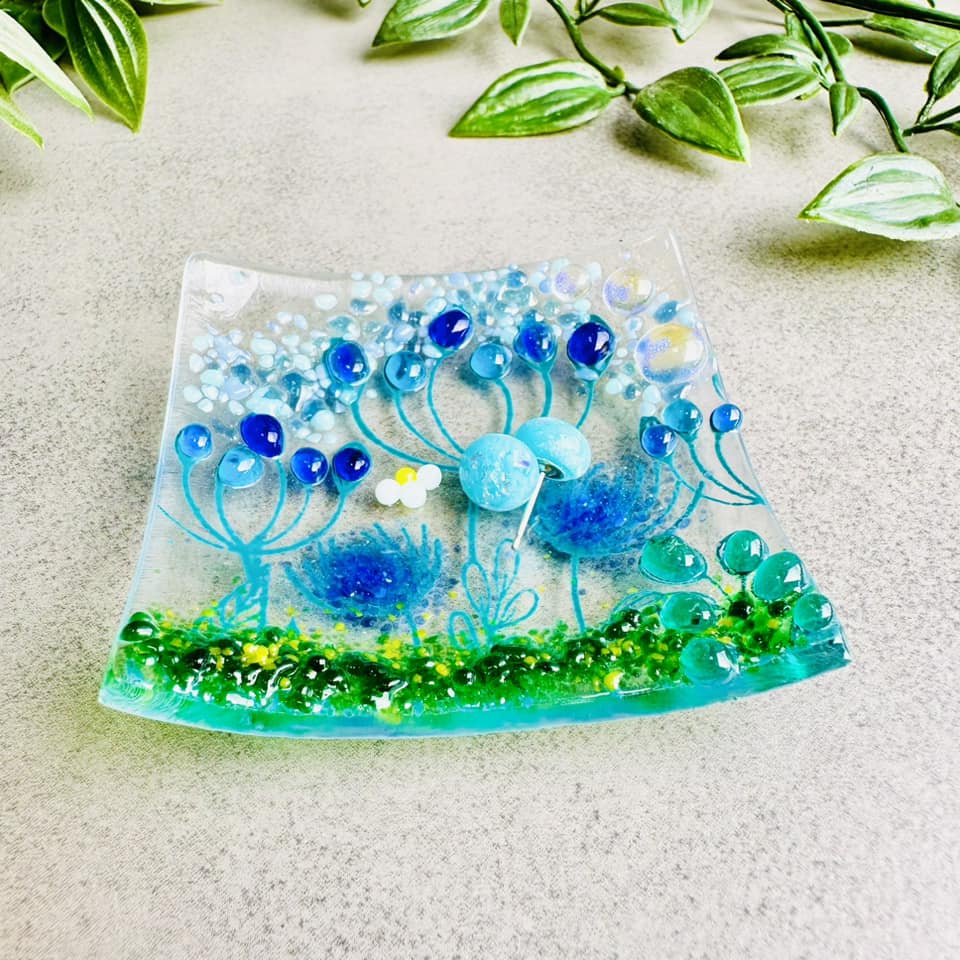 Glass Small Trinket Dish - Glass Dish - Summer Meadow - Twice Fired