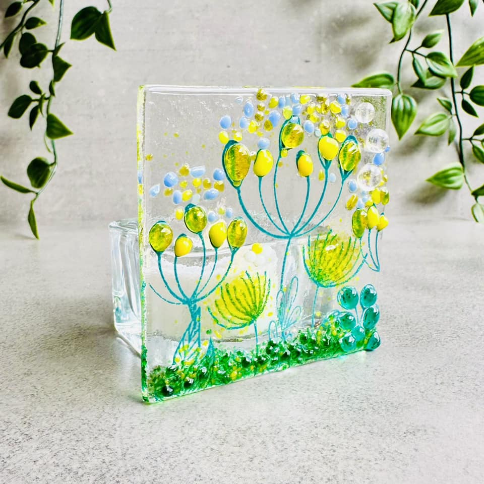 Glass Tea light - Tealight Candle holder - Summer Meadow - Twice Fired