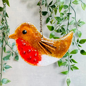 Robin Hanging Glass Decoration - Fused Glass - Twice Fired