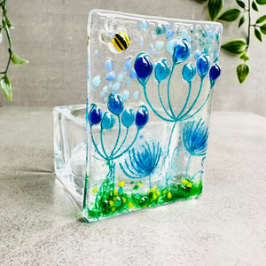 Glass Tea light with Bee detail - Tealight Candle holder - Summer Meadow - Twice Fired