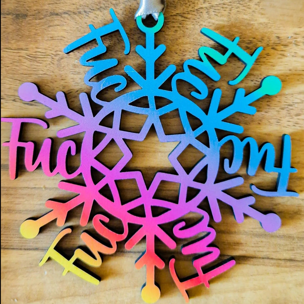 Sweary Snowflake Rainbow Coloured Tree Decoration - The F Word - F*ck - The Crafty Little Fox