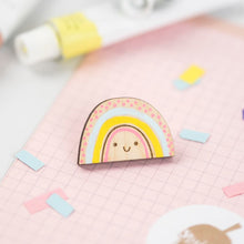 Load image into Gallery viewer, Rainbow Wooden Pin Badge - Squirrelbandit
