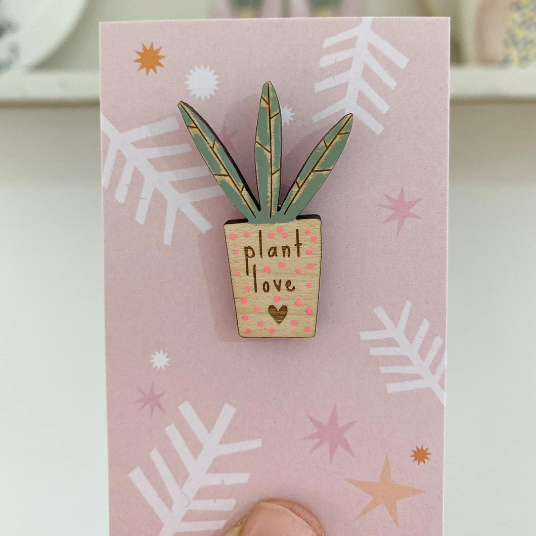 Plant Love Succulent Wooden Pin Badge - Squirrelbandit
