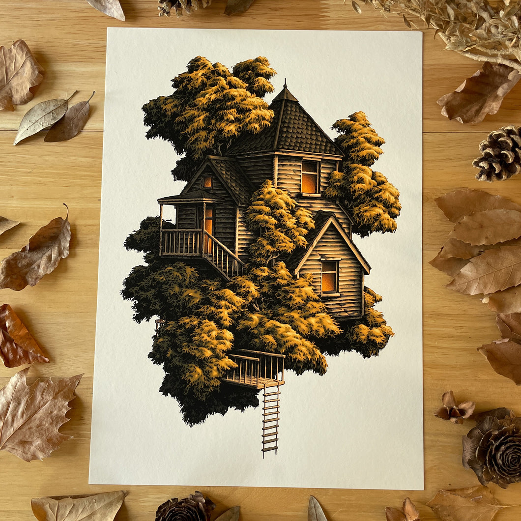 Golden Hour - Tree House - A3 print - Simon J Curd