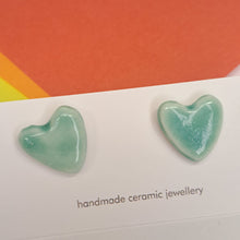 Load image into Gallery viewer, Medium Ceramic Heart Studs - Lots of colours - Upsydaisy Craft
