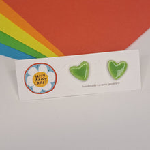 Load image into Gallery viewer, Medium Ceramic Heart Studs - Lots of colours - Upsydaisy Craft
