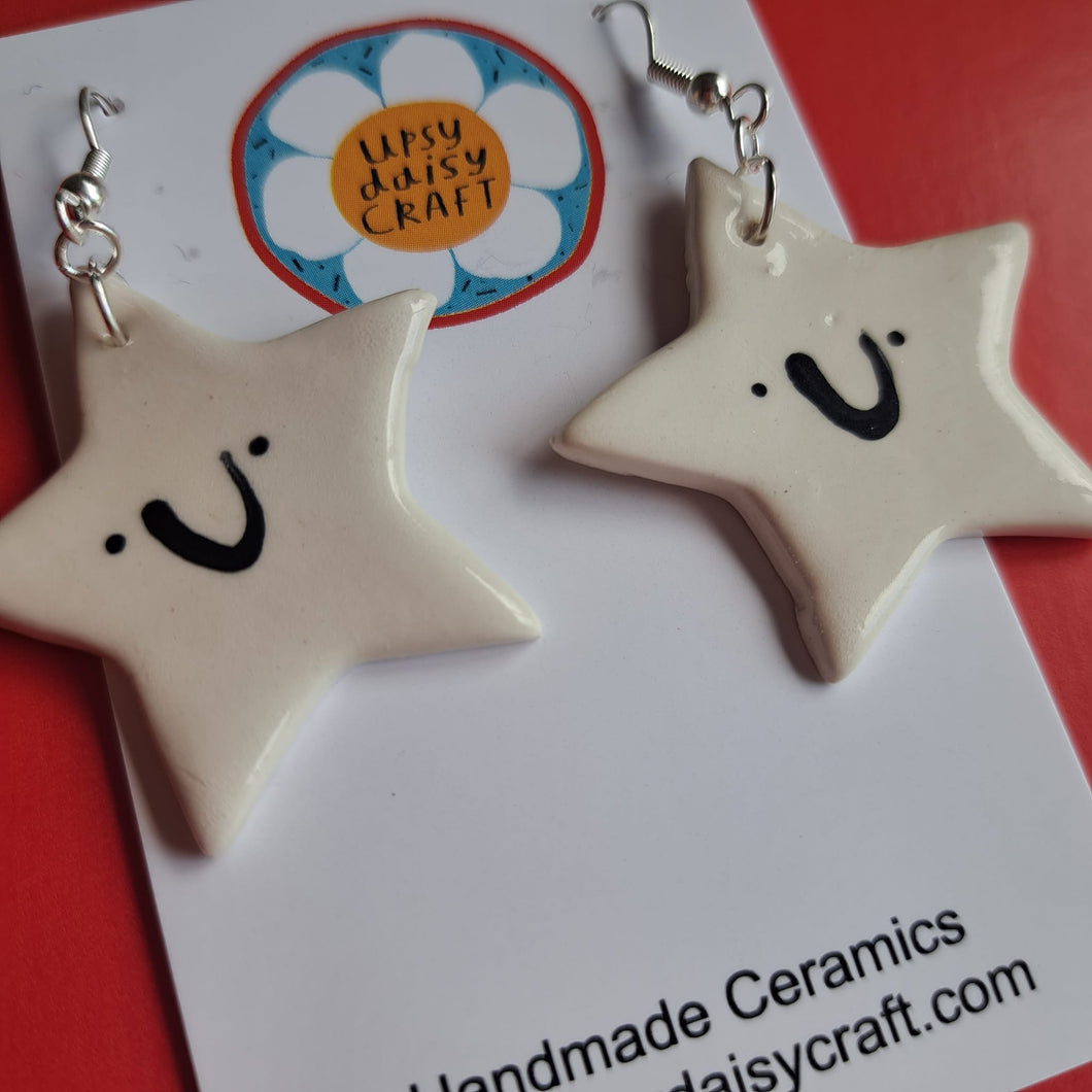 Ceramic Smiling Star Dangle Earrings - Upsydaisy Craft