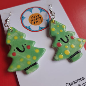 Ceramic Christmas Tree Festive Dangle Earrings - Upsydaisy Craft