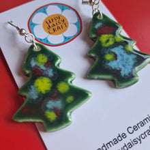 Load image into Gallery viewer, Ceramic Christmas Tree Festive Dangle Earrings - Upsydaisy Craft
