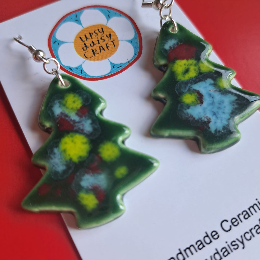 Ceramic Christmas Tree Festive Dangle Earrings - Upsydaisy Craft