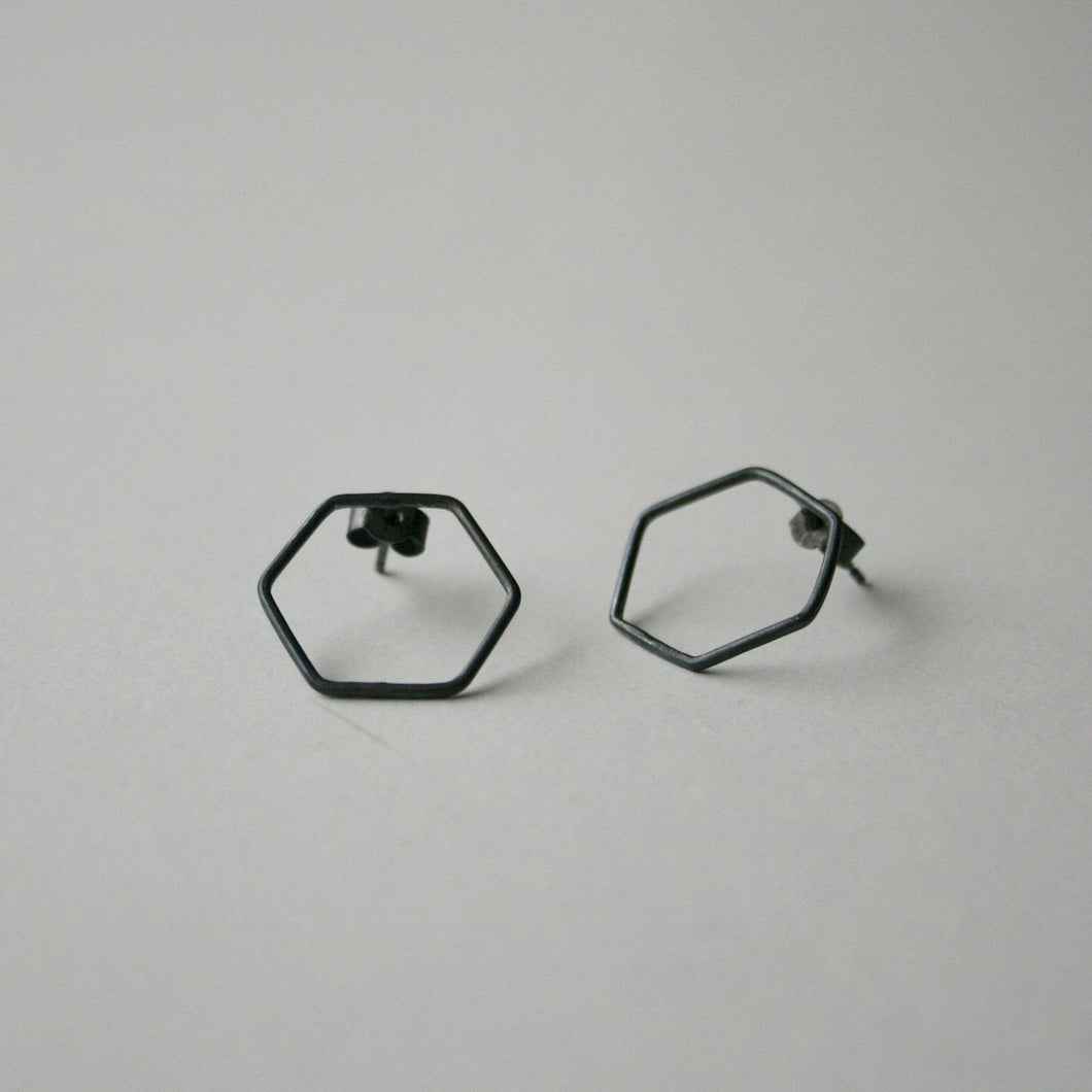 Hexagon Studs - Small - Oxidised Sterling Silver - Gemma Fozzard