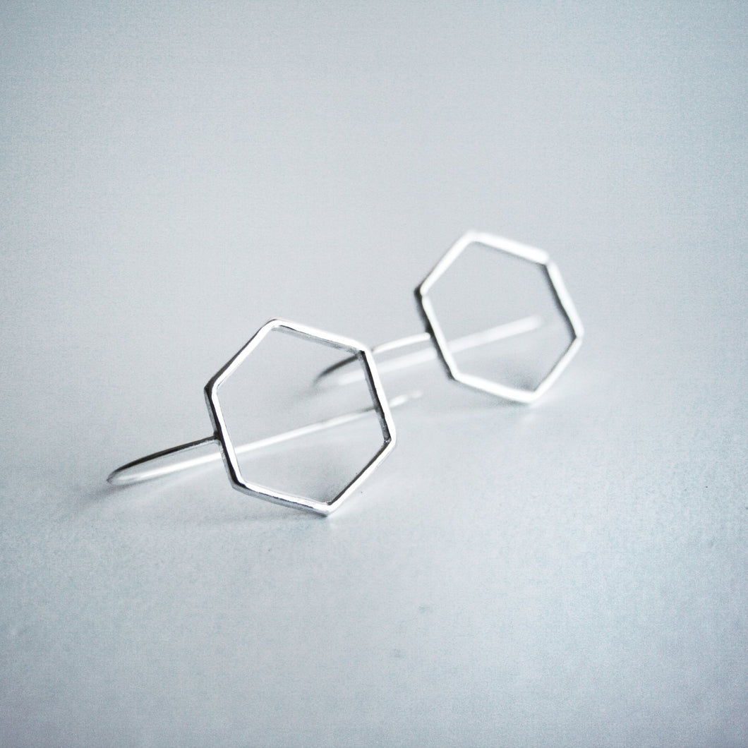 Hexagon Hook Earrings - Sterling Silver - Gemma Fozzard
