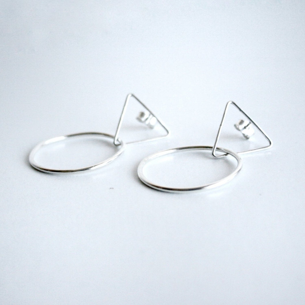 Triangle and Circle Statement Drop Earrings - Sterling Silver - Gemma Fozzard