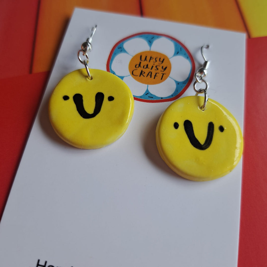 Ceramic Smiley Face Dangle Earrings - Upsydaisy Craft