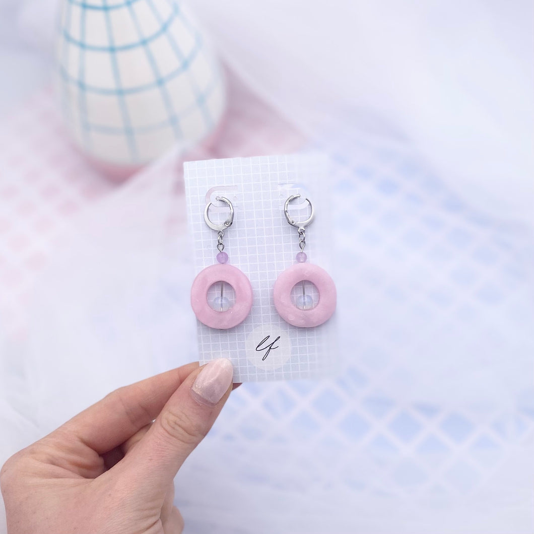 Semi Opaque Pink Polymer Dangle Earrings - Laura Fernandez Designs