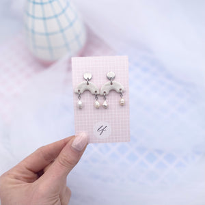 Pearlescent White Polymer Dangle Earrings - Polymer Clay Earrings - Laura Fernandez Designs
