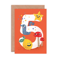 Load image into Gallery viewer, Age Five Crazy Critters Greeting Card - 5th Birthday - Emily Nash Illustration
