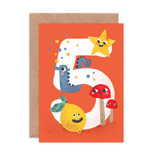 Age Five Crazy Critters Greeting Card - 5th Birthday - Emily Nash Illustration