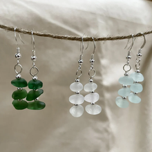 Load image into Gallery viewer, Sea Glass Dangle Earrings - Three Bead - Sterling Silver - various colours - Fayth Seaglass
