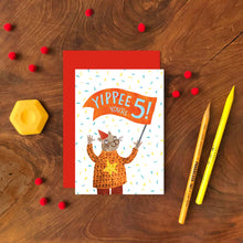 Load image into Gallery viewer, 5th Birthday Card - Yippee You&#39;re 5  - Emily Nash Illustration
